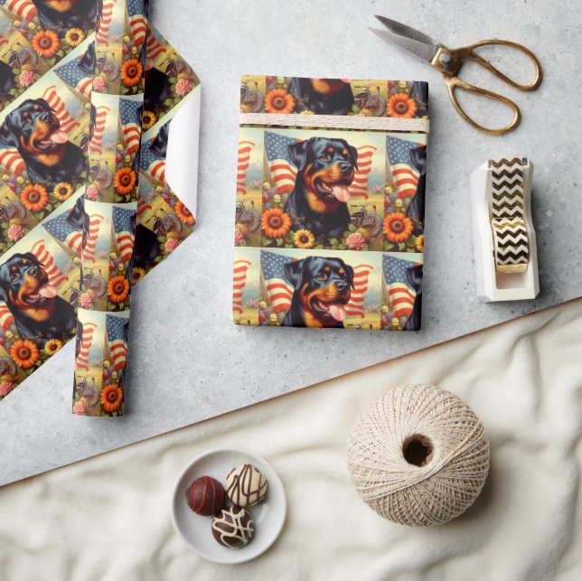 Vintage Rottweiler Painting Wrapping Paper (Crafts)