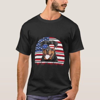 Vintage Rottweiler Rottie Sun Glasses Us Flag 4th T-Shirt
