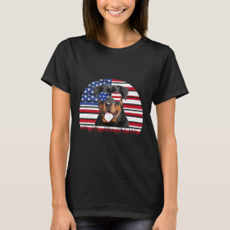 Vintage Rottweiler Rottie Sun Glasses Us Flag 4th  T-Shirt