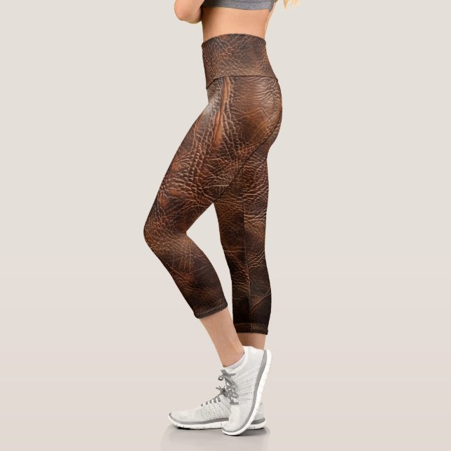 Vintage Rough Leather Texture  Capri Leggings (Left)