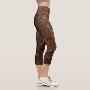 Vintage Rough Leather Texture Capri Leggings