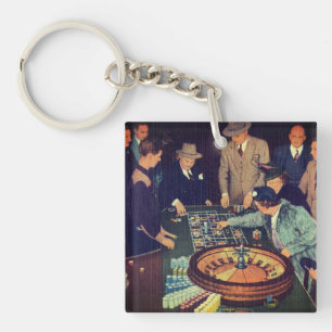 Vintage Roulette Scene, Las Vegas, Nevada Key Ring