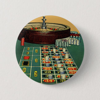Vintage Roulette Table Casino Game, Gambling Chips 6 Cm Round Badge