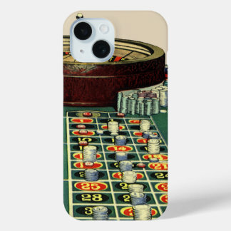 Vintage Roulette Table Casino Game, Gambling Chips iPhone 15 Case