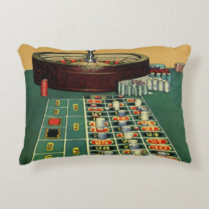 Vintage Roulette Table Casino Game, Gambling Chips Decorative Cushion