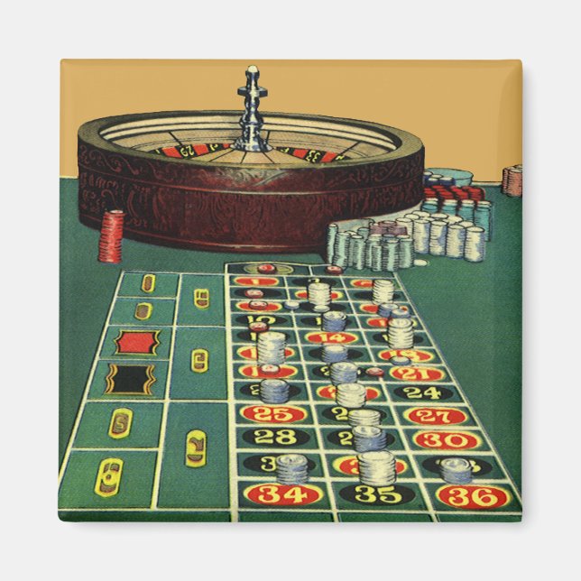 Vintage Roulette Table Casino Game, Gambling Chips Magnet (Front)