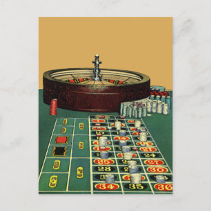 Vintage Roulette Table Casino Game, Gambling Chips Postcard