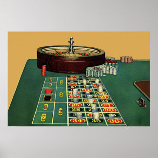 Vintage Roulette Table Casino Game, Gambling Chips Poster