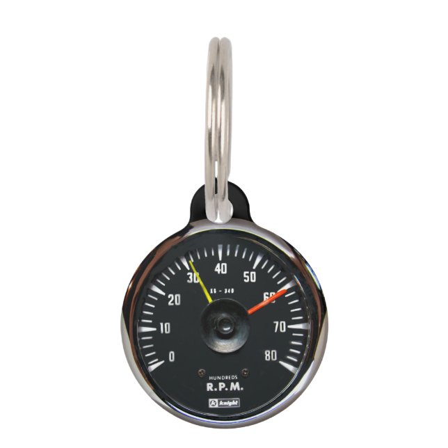 Vintage Round Analogue Auto Tachometer Pet Tag (Front)