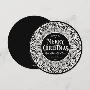 Vintage Round Black + Off White Celtic Holiday Card