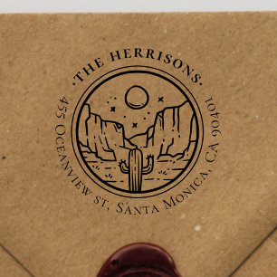 Vintage Round Cactus Return Address Self-inking Stamp