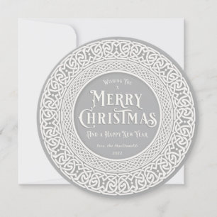 Vintage Round Grey + Off White Celtic Holiday Card