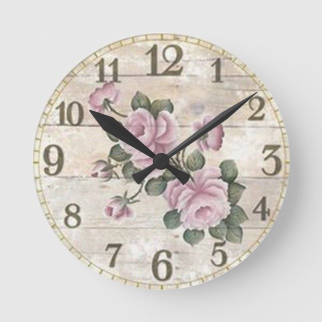Vintage Round (Large) Wall Clock/Roses Round Clock (Front)
