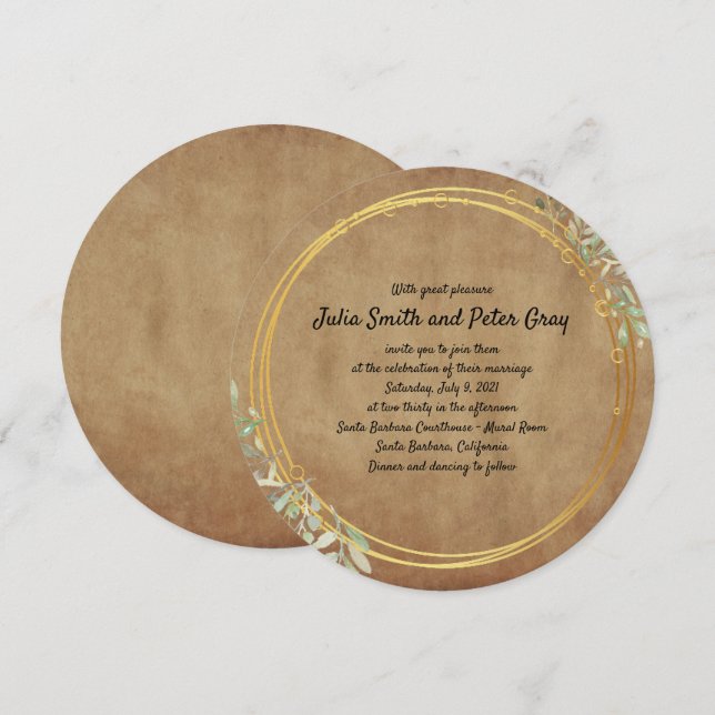 Vintage Round Paper Wedding Invitation (Front/Back)