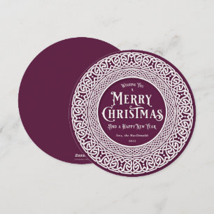 Vintage Round Plum + Off White Celtic Holiday Card