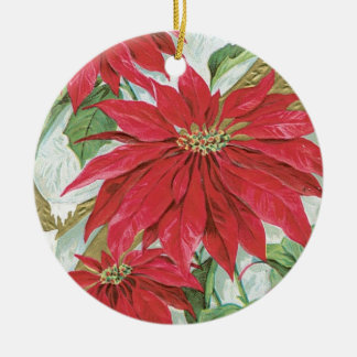 Vintage Round  Poinsettia Ceramic Tree Decoration