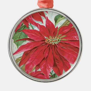 Vintage Round  Poinsettia Metal Tree Decoration