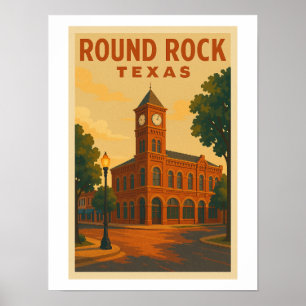 Vintage Round Rock Texas Travel Poster