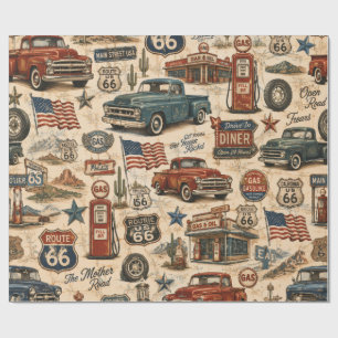 Vintage Route 66 Americana Retro Truck Wrapping Paper