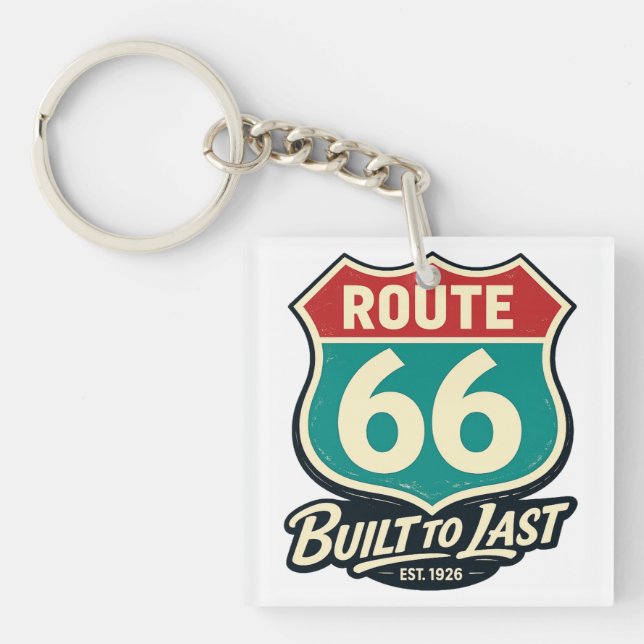 Vintage Route 66 Built To Last Key Ring (Front)
