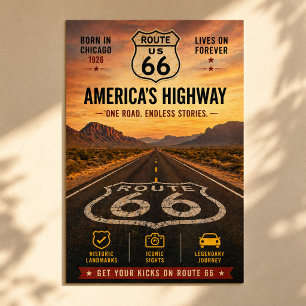 Vintage Route 66 Centennial America Highway Poster