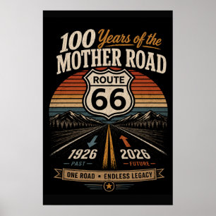 Vintage Route 66 Centennial Retro Sunset Stripe Poster