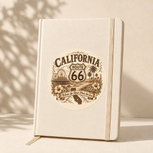 Vintage Route 66 Coastal Travel Decal Classic Round Sticker