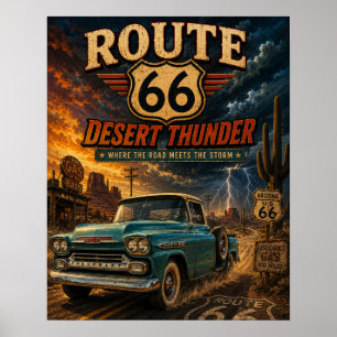 Vintage Route 66 Desert Thunder Retro Truck  Poster