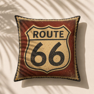 Vintage Route 66 Highway Shield Stamp Americana Cushion