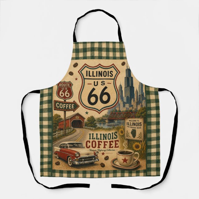 Vintage Route 66 Illinois Coffee Apron (Front)