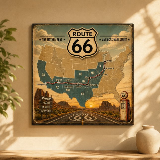 Vintage Route 66 Map Gas Pump Landscape Poster (Creator Uploaded)
