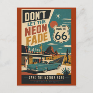 Vintage Route 66 Motel Classic Car Preservation Postcard