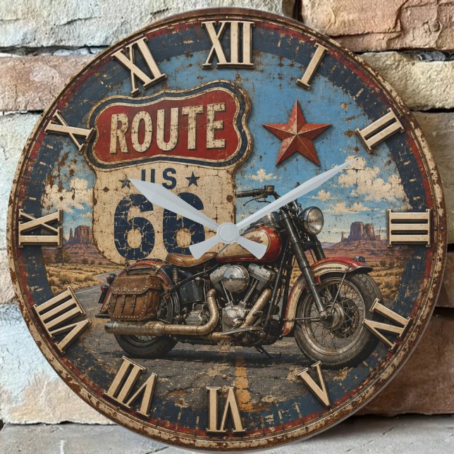 Vintage Route 66 Motorcycle Large Clock (Creator Uploaded)