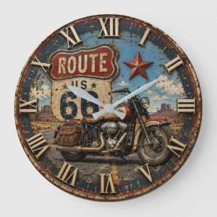 Vintage Route 66 Motorcycle Large Clock