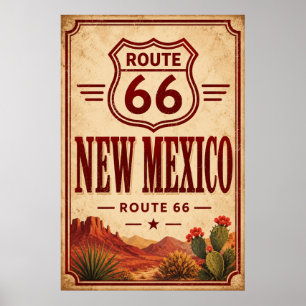 Vintage Route 66 New Mexico Desert Travel Art Poster
