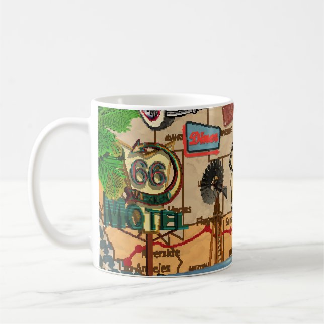 Vintage Route 66, nostalgic poster. Coffee Mug (Left)
