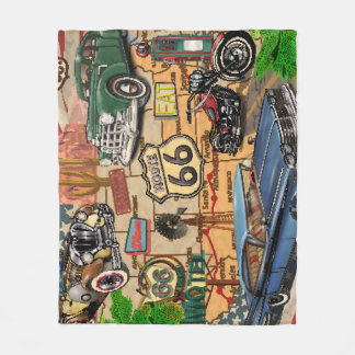 Vintage Route 66, nostalgic poster. Fleece Blanket