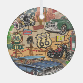 Vintage Route 66, nostalgic poster. Glass Tree Decoration