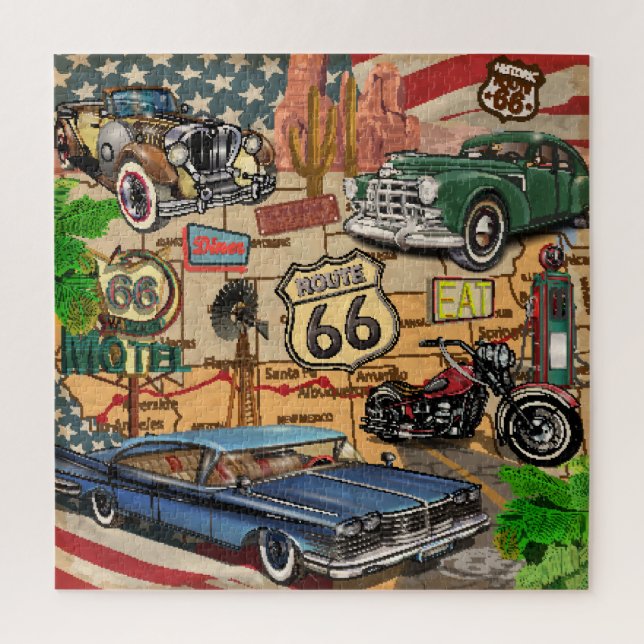 Vintage Route 66, nostalgic poster. Jigsaw Puzzle (Vertical)