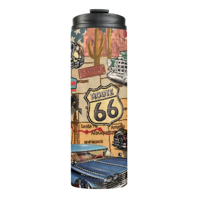 Vintage Route 66, nostalgic poster. Thermal Tumbler (Front)