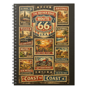 Vintage Route 66 Postage Stamp Travel Journal