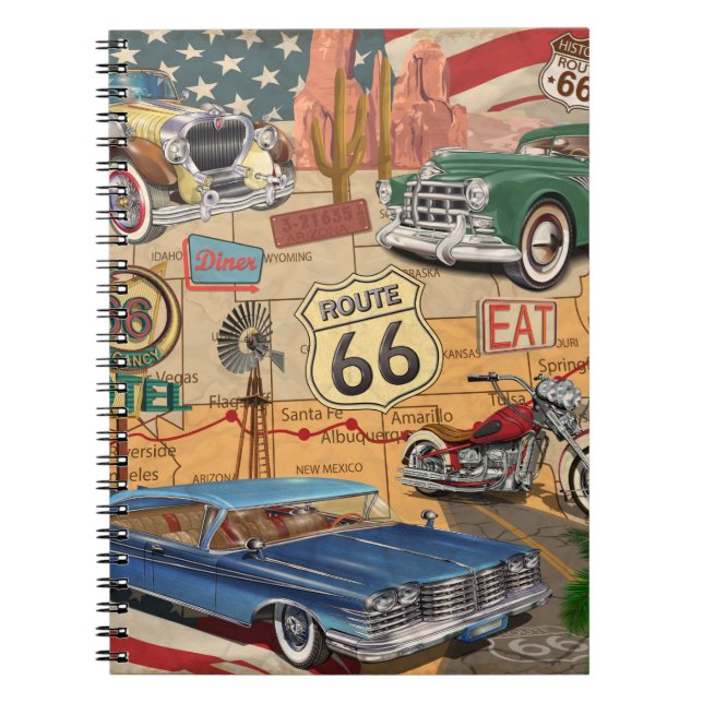 Vintage Route 66 poster. Notebook (Front)