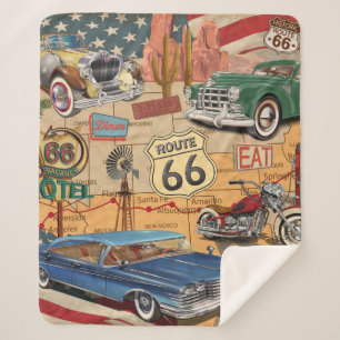 Vintage Route 66 poster. Sherpa Blanket