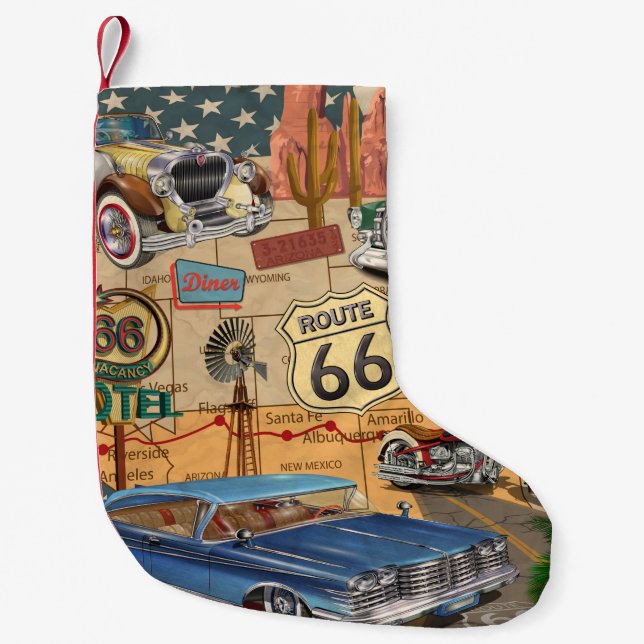 Vintage Route 66 poster. Small Christmas Stocking (Front)