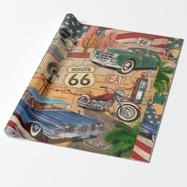 Vintage Route 66 poster. Wrapping Paper (Unrolled)