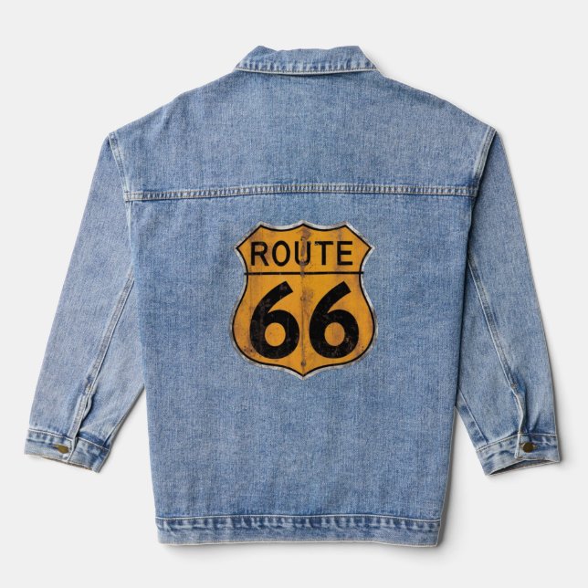 Vintage Route 66 Road Sign Denim Jacket (Back)