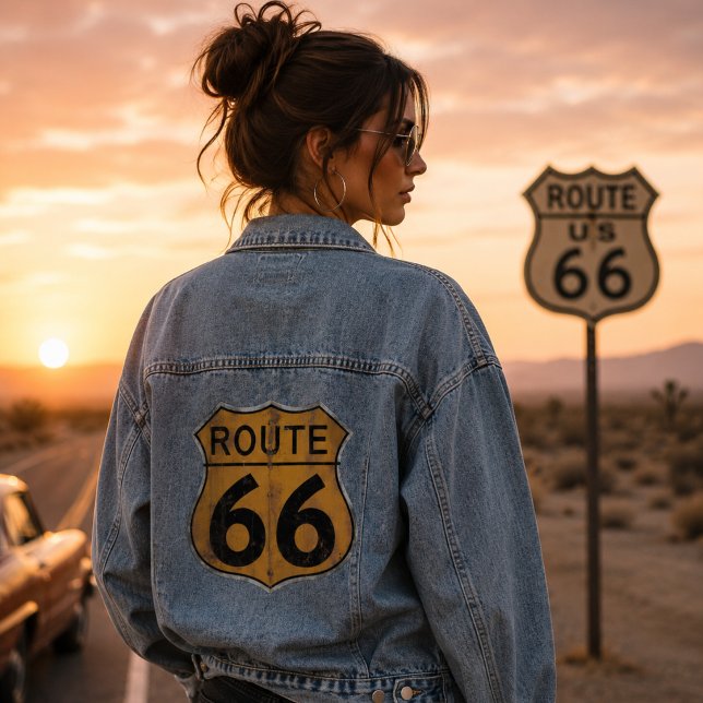 Vintage Route 66 Road Sign Denim Jacket (Creator Uploaded)
