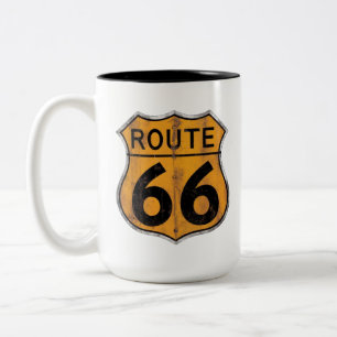 Vintage Route 66 Road Sign Two-Tone Coffee Mug