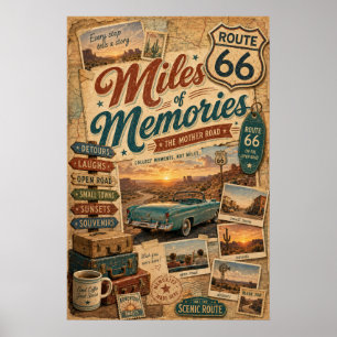 Vintage Route 66 Road Trip Travel Collage Poster