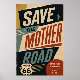 Vintage Route 66 Save the Mother Road Typography Poster